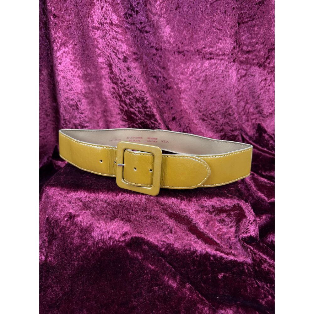 Vintage 1980s Leather Waist Belt Dark Mustard Yellow Accessories By Pearl Medium
